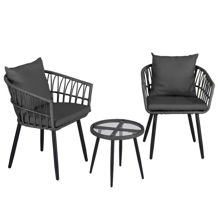 Gardeon 3PC Outdoor Bistro Set Patio Furniture Lounge Setting Table and Chairs Grey