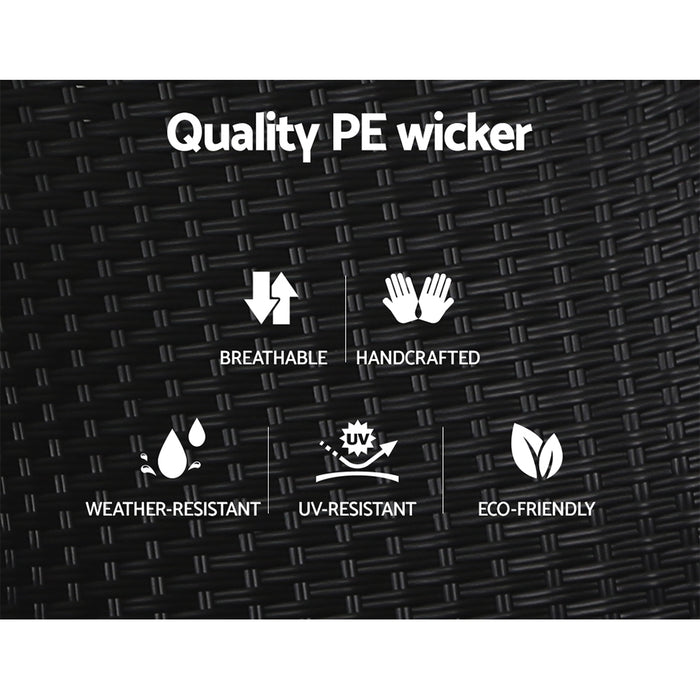 Gardeon 2PC Recliner Chairs Sun lounge Wicker Lounger Outdoor Furniture Adjustable Black