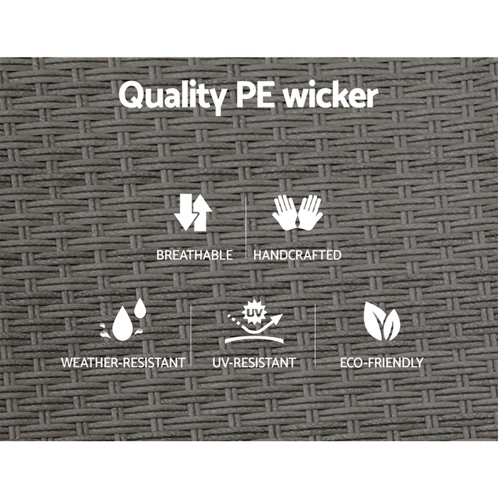 Gardeon 2PC Recliner Chairs Sun lounge Wicker Lounger Outdoor Furniture Adjustable Grey