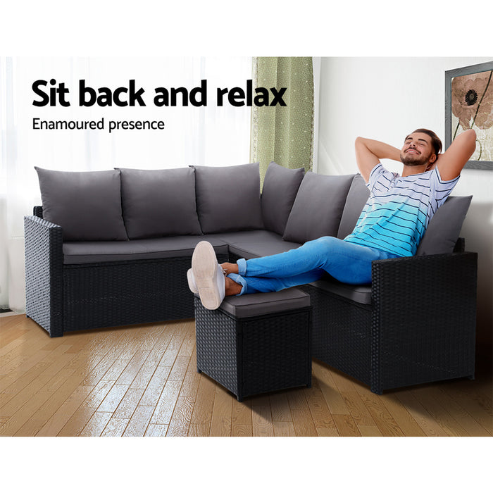 Gardeon Outdoor Dining Set Sofa Lounge Setting Chairs Table Ottoman Black Cover