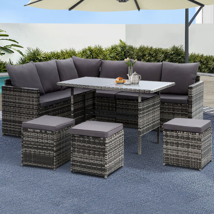 Gardeon Outdoor Furniture Dining Setting Sofa Set Lounge Wicker 9 Seater Mixed Grey
