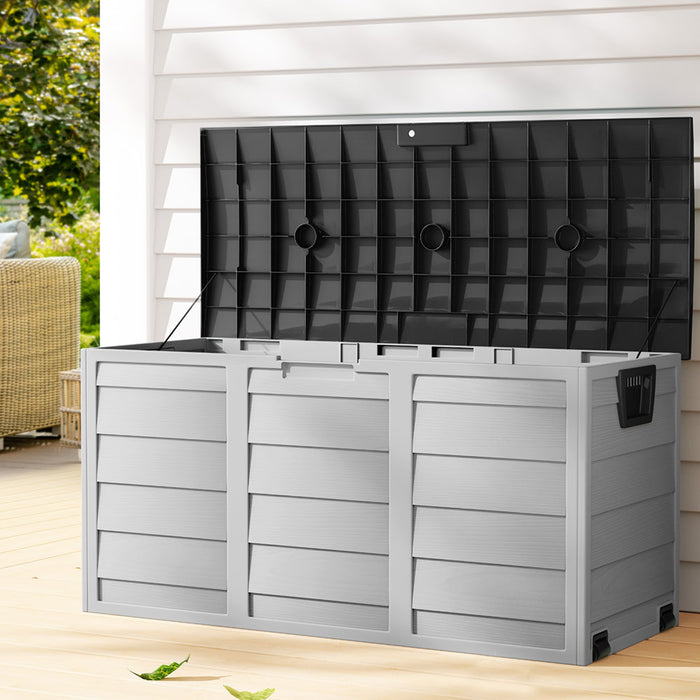 Gardeon Outdoor Storage Box 290L Lockable Organiser Garden Deck Shed Tool Black