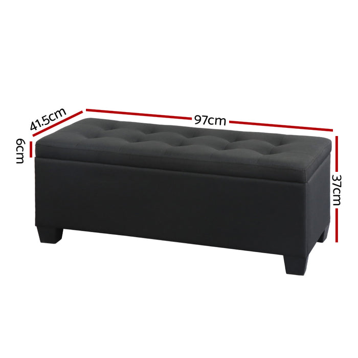 Artiss Storage Ottoman Blanket Box 97cm Linen Black
