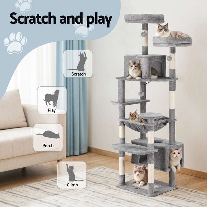 i.Pet Cat Tree 184cm Tower Scratching Post Trees Scratcher Condo House Light Grey