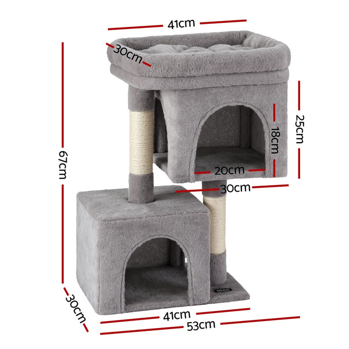 i.Pet Cat Tree 67cm Tower Scratching Post Trees Scratcher Condo House Light Grey
