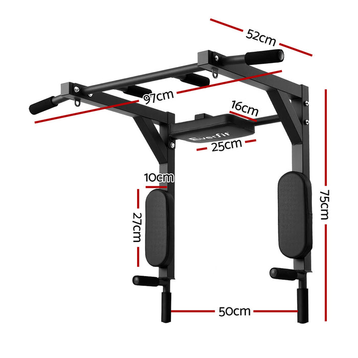 Everfit Pull Up Bar Dip Station Multi Gym 150kg Home Power Station Black Red