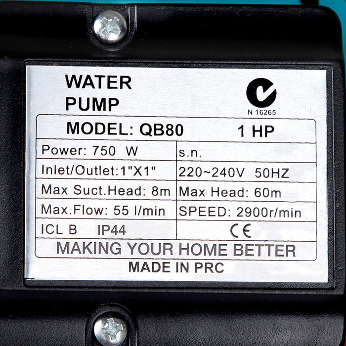 Giantz Peripheral Water Pump Garden Boiler Car Wash Auto Irrigation QB80 Yellow