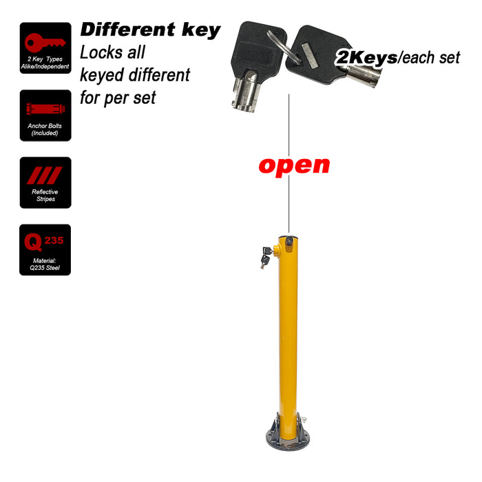 Heavy-duty Parking Bollard locker Barrier Vehicle 2 Side Fold-down Design Cast Steel Base 60cm