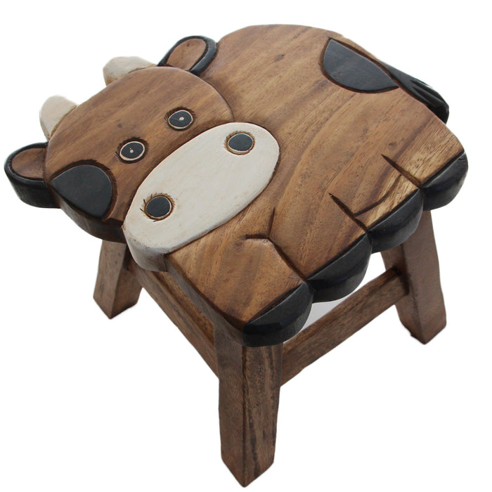 OSAKA Kids Animal Wood Stool Hand Carved & Painted 26cm Genuine Solid Mango Wood