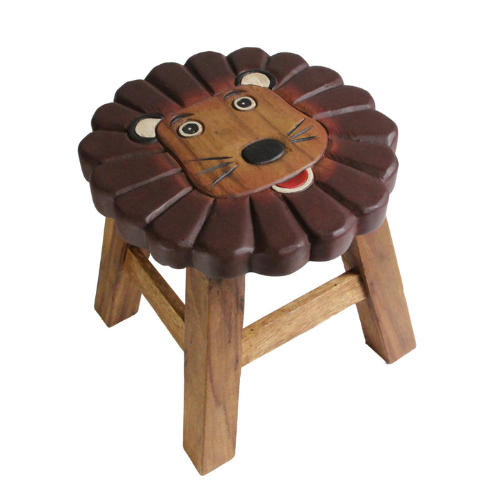 OSAKA Kids Animal Wood Stool Hand Carved & Painted 26cm Genuine Solid Mango Wood