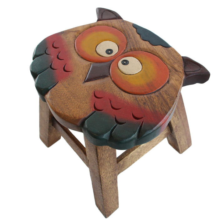 OSAKA Kids Animal Wood Stool Hand Carved & Painted 26cm Genuine Solid Mango Wood
