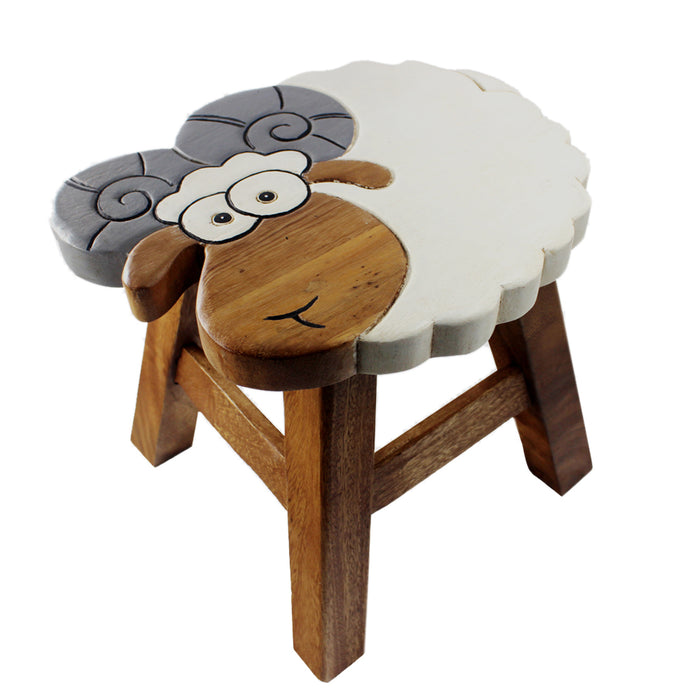 OSAKA Kids Animal Wood Stool Hand Carved & Painted 26cm Genuine Solid Mango Wood