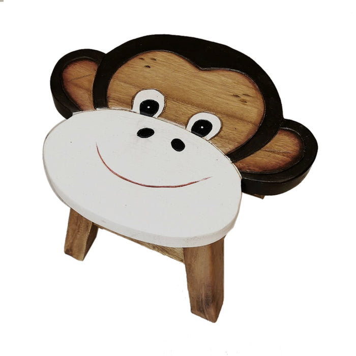OSAKA Kids Animal Wood Stool Hand Carved & Painted 26cm Genuine Solid Mango Wood