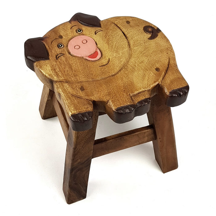 OSAKA Kids Animal Wood Stool Hand Carved & Painted 26cm Genuine Solid Mango Wood