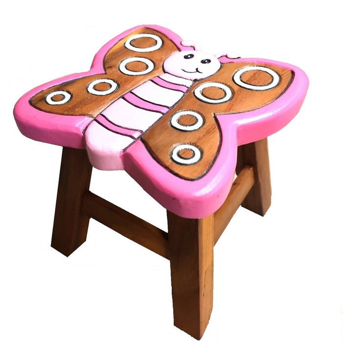 OSAKA Kids Animal Wood Stool Hand Carved & Painted 26cm Genuine Solid Mango Wood