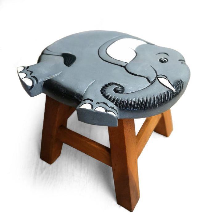 OSAKA Kids Animal Wood Stool Hand Carved & Painted 26cm Genuine Solid Mango Wood
