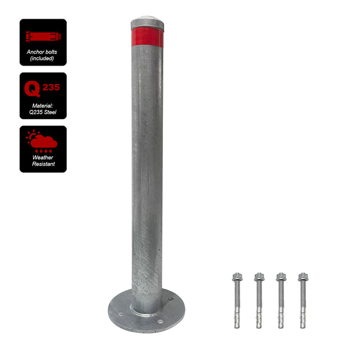 Surface Mounted Bollard 90x⌀9cm Galvanized Iron Carpark Barrier Heavy-duty