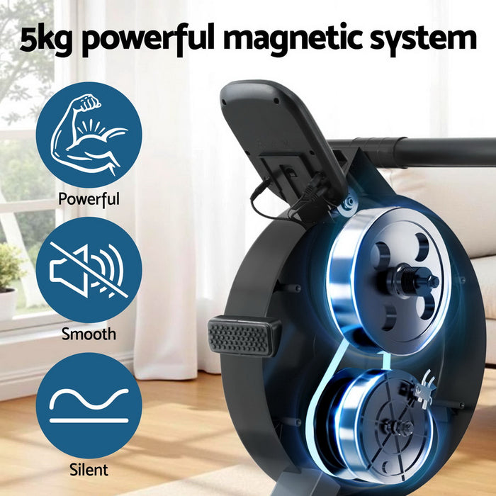 Everfit 16 Level Magnetic Rowing Machine for Home with App Connect Walnut