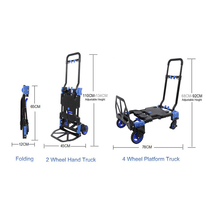 Aluminium Trolley Cart 70-137KG Foldable 2-In-1 Design Adjustable AU