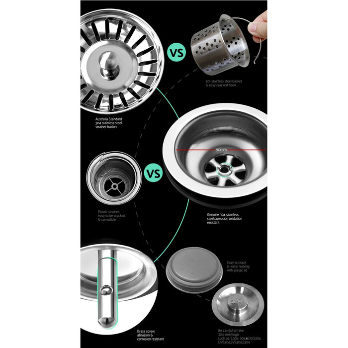 Cefito Kitchen Sink 70X45CM Stainless Steel Basin Single Bowl Silver