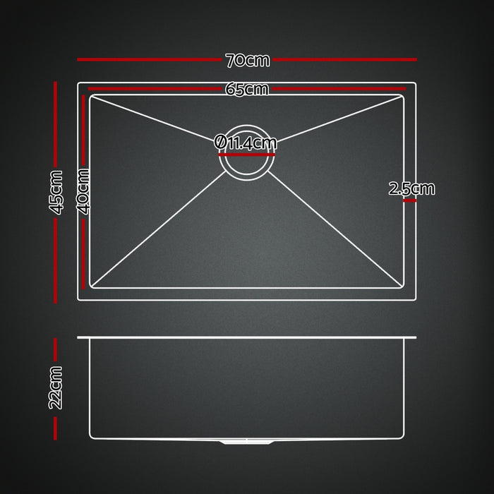 Cefito Stainless Steel Sink 70x45CM With Pull Out Mixer Tap Kitchen Basin Single Bowl Black