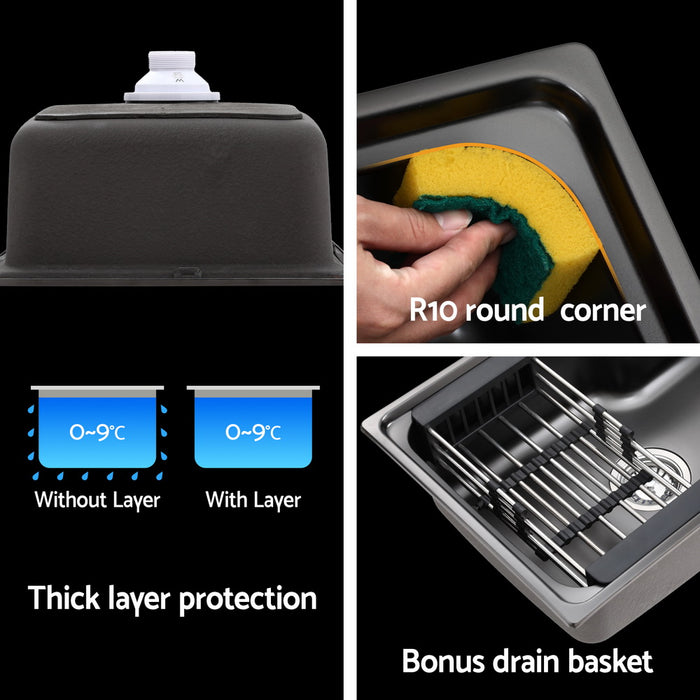 Cefito Kitchen Sink 61X43CM Stainless Steel Basin Single Bowl Black Drain Basket