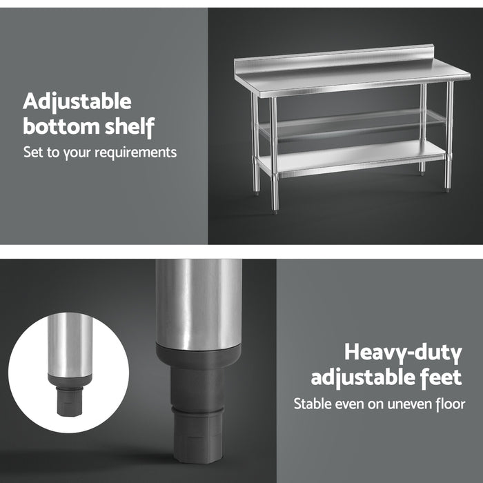 Cefito Stainless Steel  Kitchen  Bench w/ Splashback 1500x600MM 430