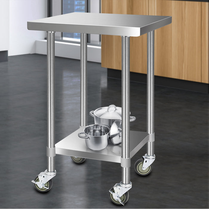 Cefito 610x610mm Stainless Steel Kitchen Bench with Wheels 430