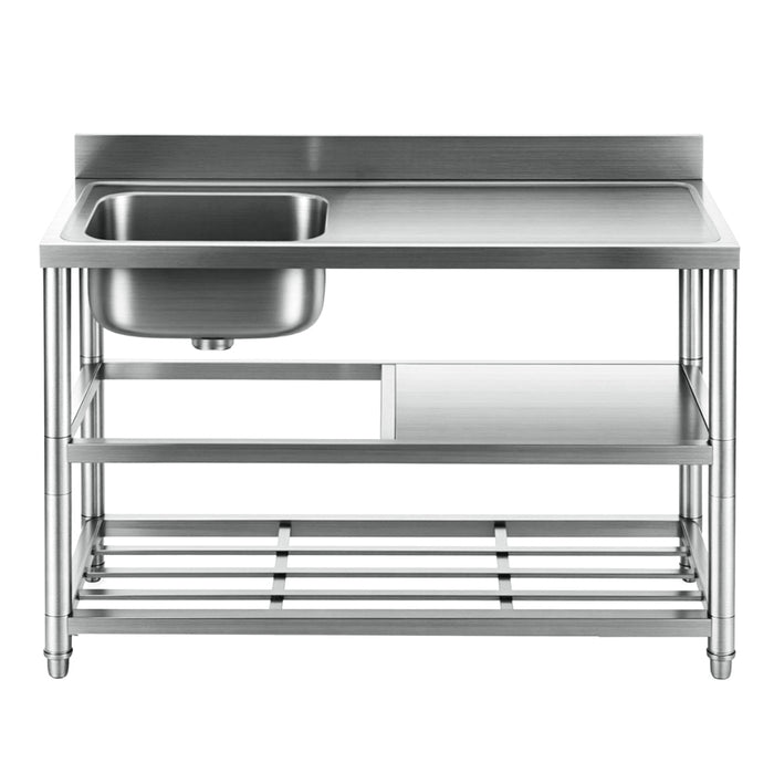 Cefito Stainless Steel Kitchen Bench Work Table with Sink Splashback 120cm