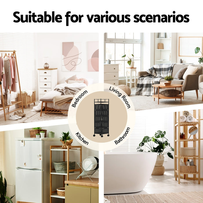 Artiss Storage Trolley Kitchen Cart 5 Tiers Storage Rack Black