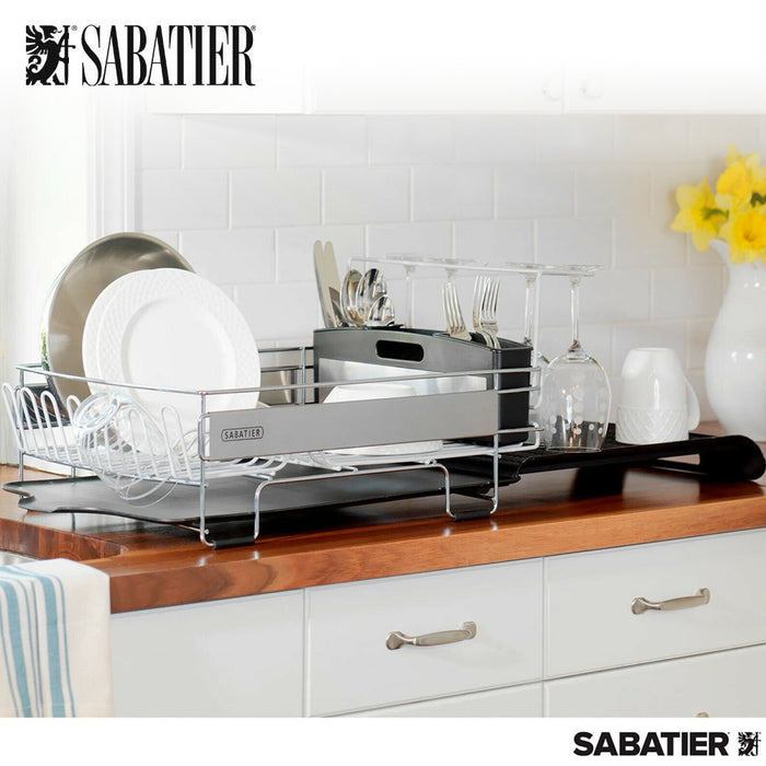 High Quality Sabatier Expandable X-Large Stainless Steel Heavy Duty Dish Rack With Stemware Rack