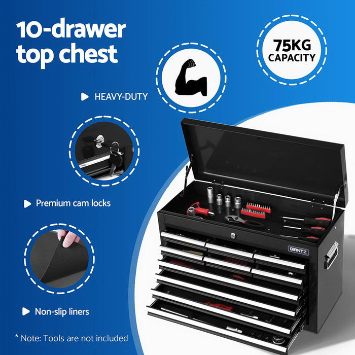 Giantz 15 Drawers Tool Chest Trolley Toolbox 2-in-1 Storage Black