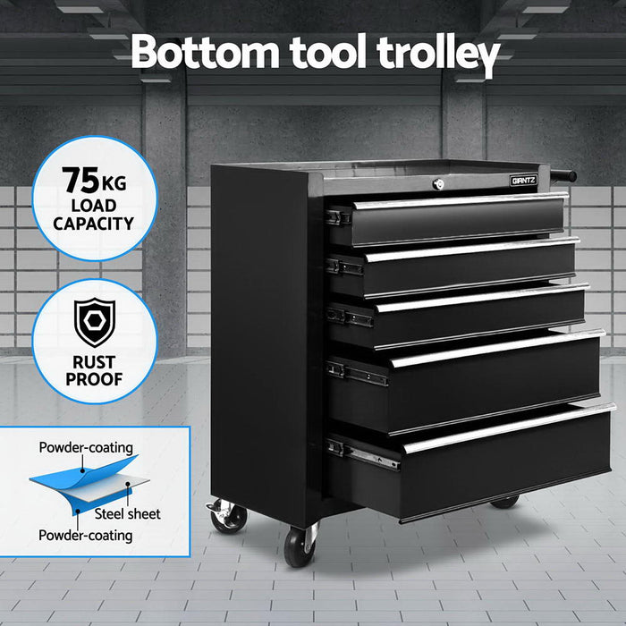 Giantz 15 Drawers Tool Chest Trolley Toolbox 2-in-1 Storage Black