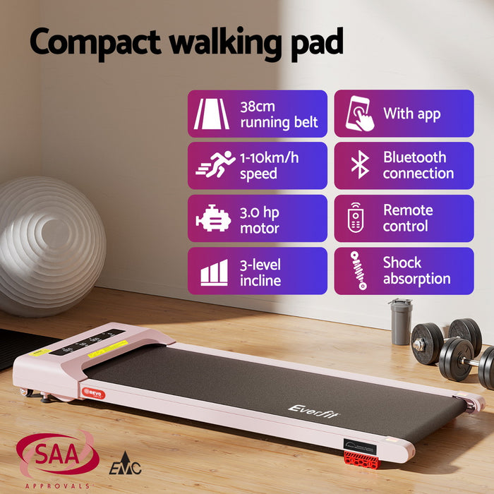 Everfit Treadmill Electric Walking Pad Incline Under Desk Home Gym 380mm Pink