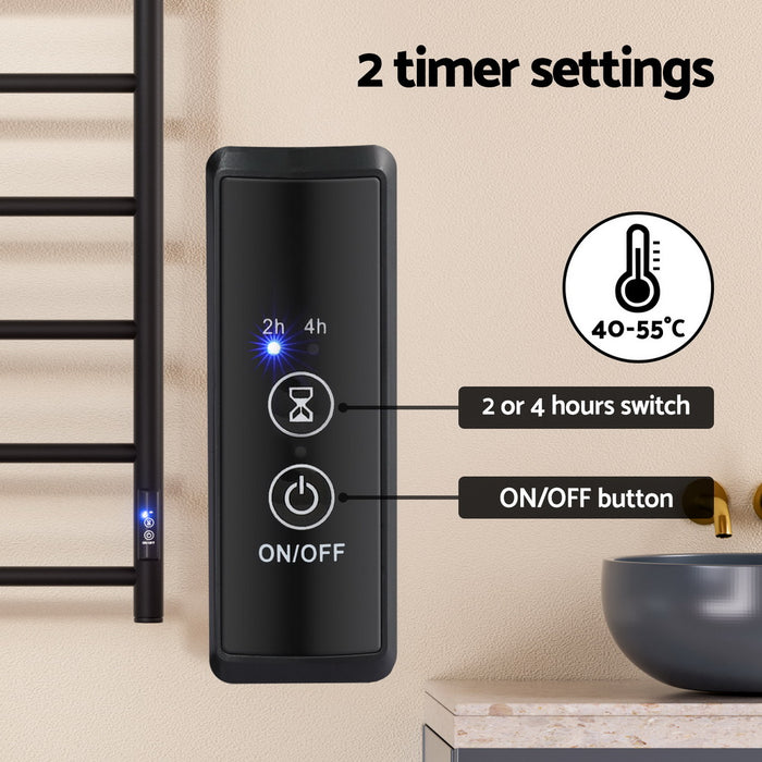 Devanti Heated Towel Rail 6 Round Bars  with Timer Electric Heater Warmer Rack