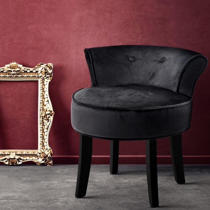 Artiss Vanity Stool Velvet Black Abella Classic Button Tufted Design Foam-padded Seat