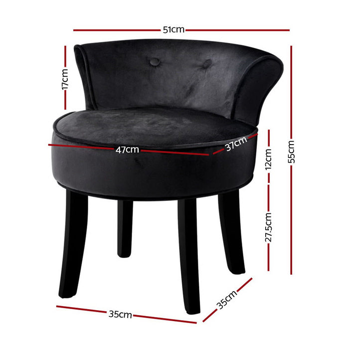 Artiss Vanity Stool Velvet Black Abella Classic Button Tufted Design Foam-padded Seat