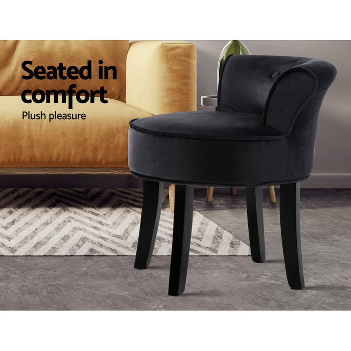 Artiss Vanity Stool Velvet Black Abella Classic Button Tufted Design Foam-padded Seat