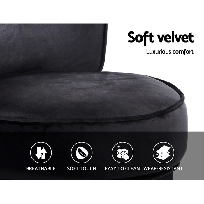 Artiss Vanity Stool Velvet Black Abella Classic Button Tufted Design Foam-padded Seat