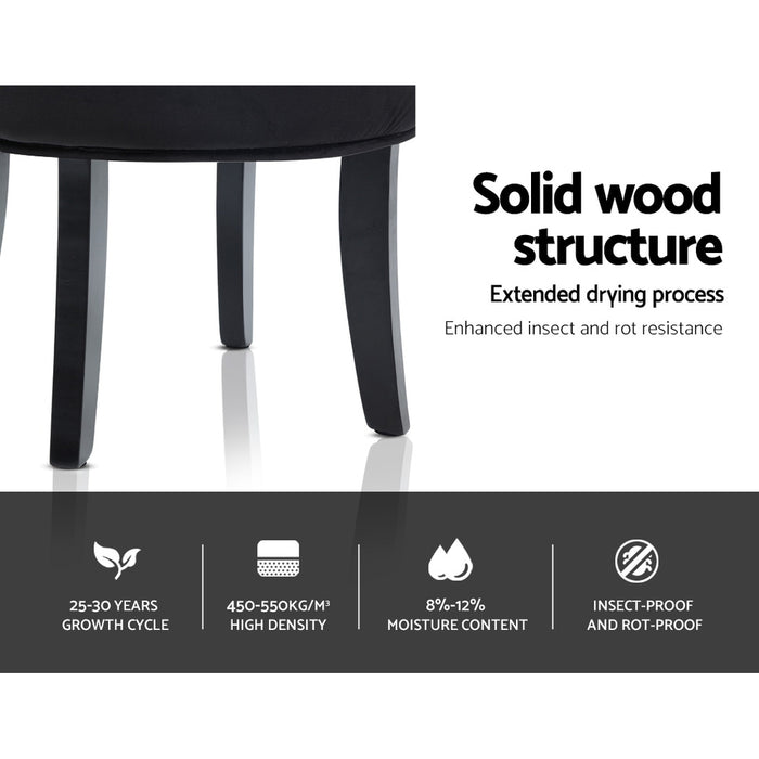 Artiss Vanity Stool Velvet Black Abella Classic Button Tufted Design Foam-padded Seat