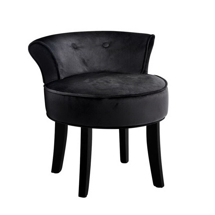 Artiss Vanity Stool Velvet Black Abella Classic Button Tufted Design Foam-padded Seat