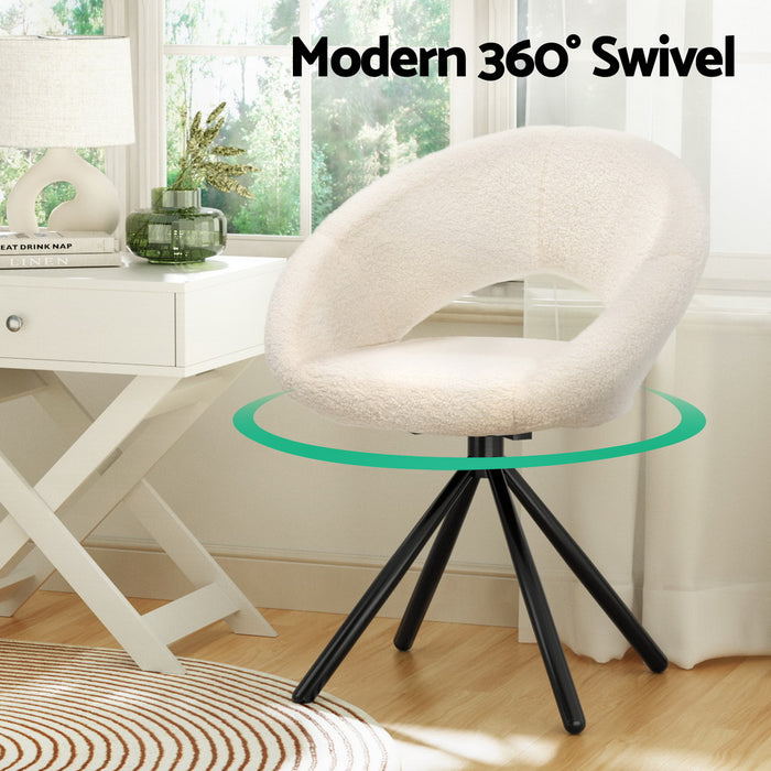 Artiss Dining Chairs Set of 2 Sherpa Boucle Swivel Base