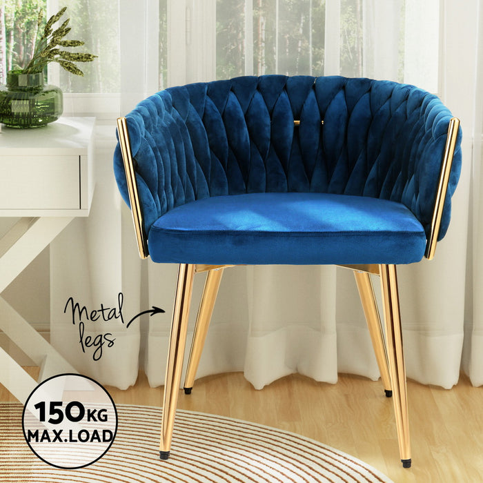 Artiss Dining Chair Velvet Weaving Armchair Blue