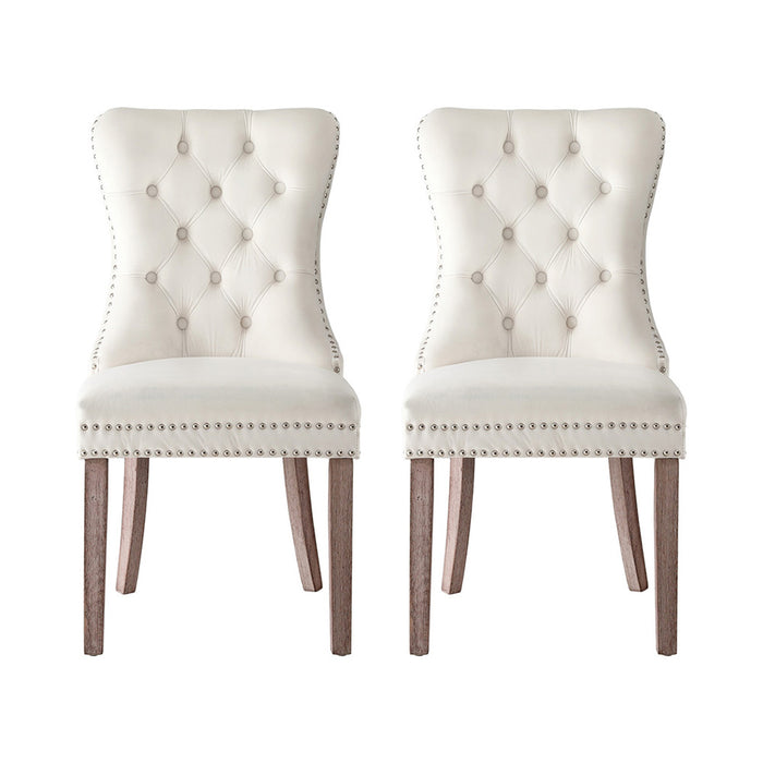 1 Set of 2 Artiss Dining Chairs Beige Velvet
