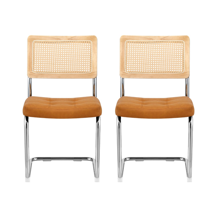 Artiss Dining Chairs Set of 2 PU Leather Rattan Cantilever Brown