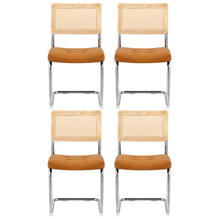 Artiss Dining Chairs Set of 4 PU Leather Rattan Cantilever Brown