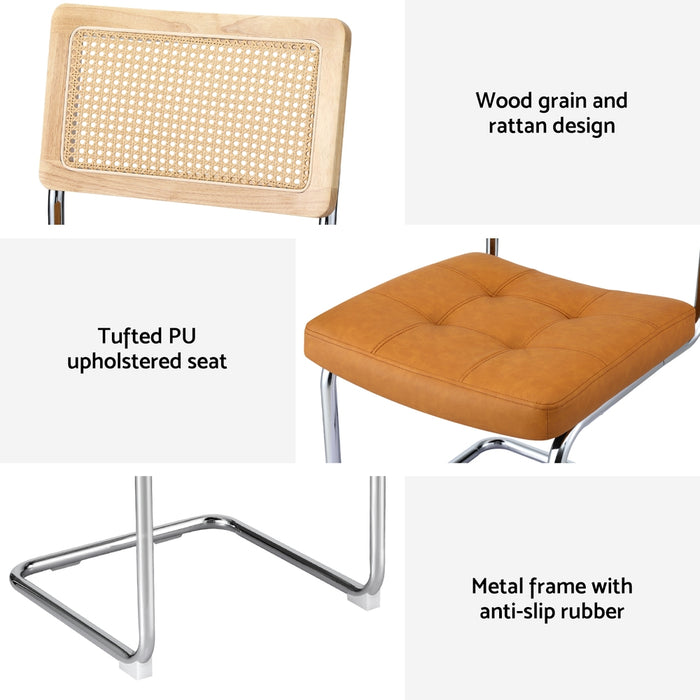 Artiss Dining Chairs Set of 4 PU Leather Rattan Cantilever Brown