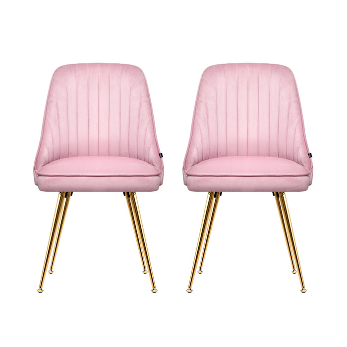 Artiss Dining Chairs Set of 2 Velvet Channel Tufted Pink