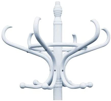 White Coat Rack with Stand Wooden Hat And 12 Hooks Hanger Walnut Tree