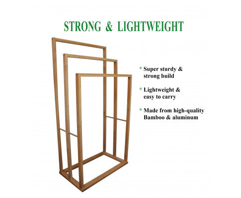 Bamboo Towel Bar Holder Rack 3-Tier Freestanding for Bathroom and Bedroom
